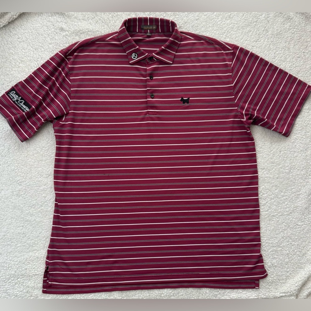 Peter Millar Men's Striped Polo in Burgundy and White